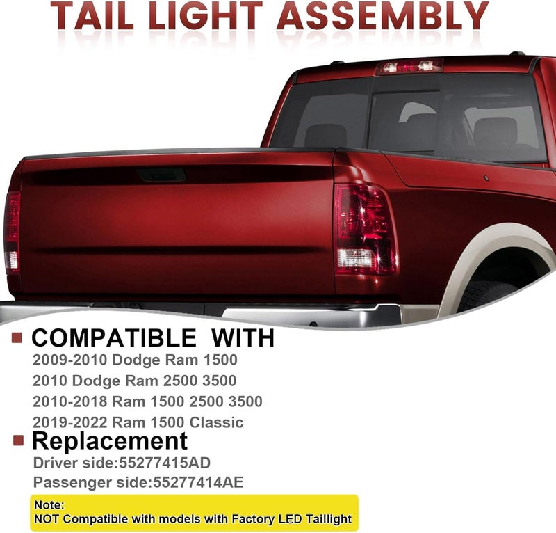 CONLLCON Tail Lights Assembly Compatible with 2009-2018 Dodge Ram 1500 2500 3500, Rear Light Taillights Replacement # 55277415AD 55277414AE - Image 2